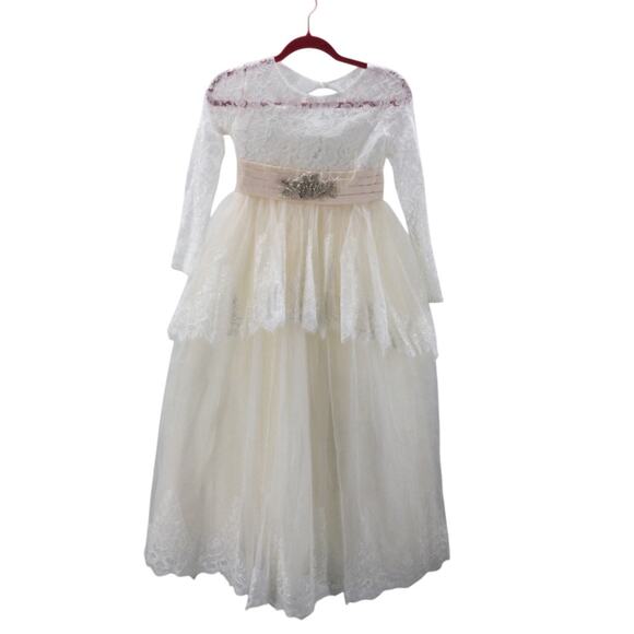 FLOWER GIRL PARTY DRESS SZ 12-13 Y white blue lace beaded wedding NEW 0B18 - Picture 1 of 7